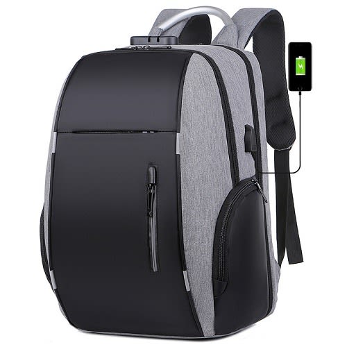 Anti Theft Water-resistant Backpack & Laptop Bag With Usb Charging Port - Grey & Black
