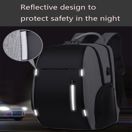 Anti Theft Water-resistant Backpack & Laptop Bag With Usb Charging Port - Grey & Black