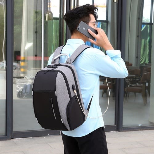 Anti Theft Water-resistant Backpack & Laptop Bag With Usb Charging Port - Grey & Black