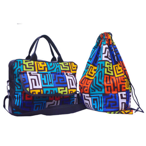 2 In 1 Ankara Laptop Bag With Gym Bag