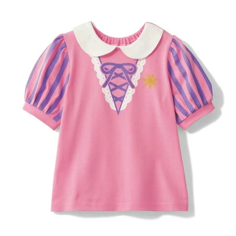 Princess Short-Sleeved Cotton Girls' T-Shirt Cute Doll Collar Half Sleeve Princess Elsa Pr