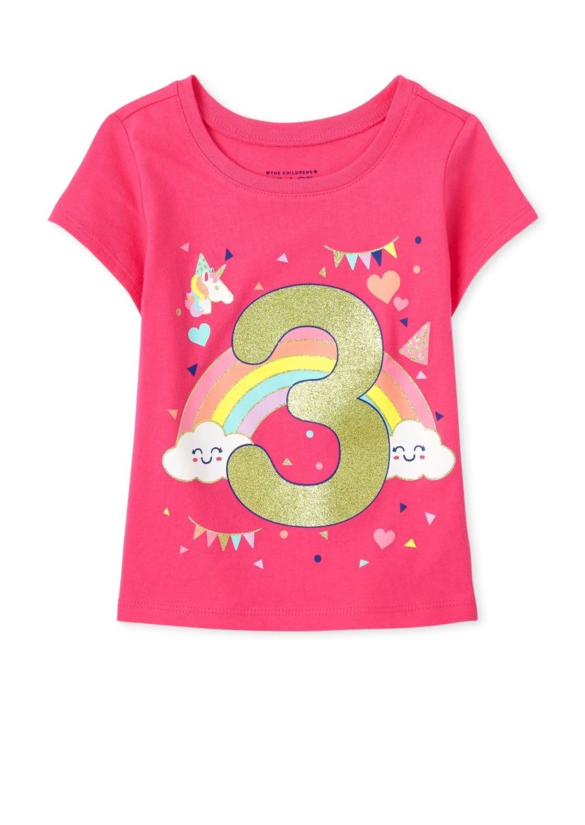 Girls 3rd Birthday Glittering Unicorn - Rainbow Top