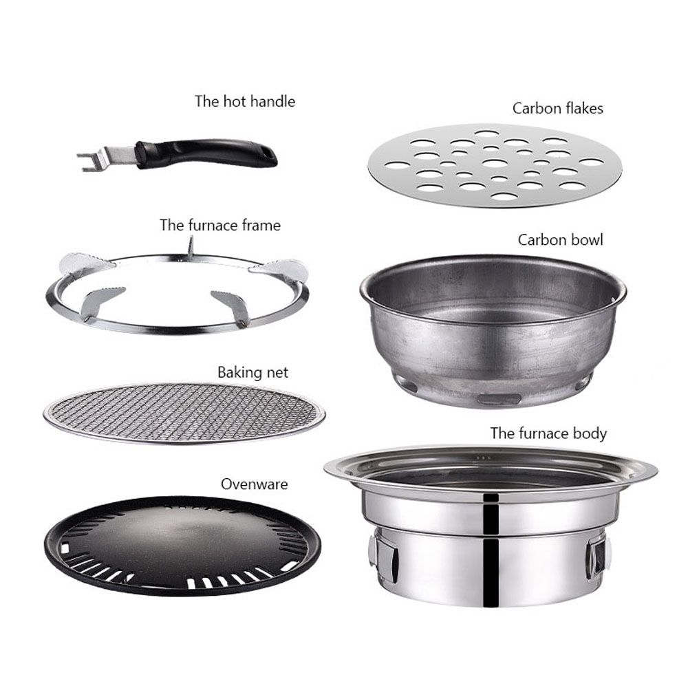 7PCS  Stainless Steel Charcoal Barbecue Grill Barbecue