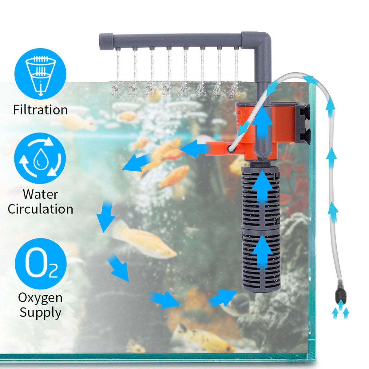 3 IN 1 3 / 5W Aquarium Water Pump Submersible Fish Tank Tropical Marine Filter XL-777