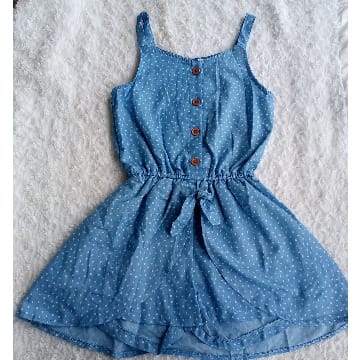 Girl's Denim Jumpsuit With Skirt Wrap- Blue