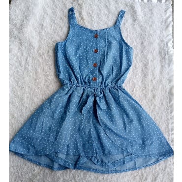 Girl's Denim Jumpsuit With Skirt Wrap- Blue