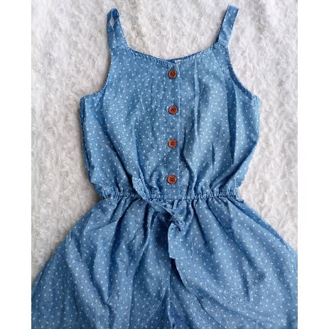 Girl's Denim Jumpsuit With Skirt Wrap- Blue