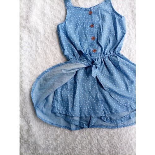 Girl's Denim Jumpsuit With Skirt Wrap- Blue