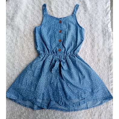 Girl's Denim Jumpsuit With Skirt Wrap- Blue