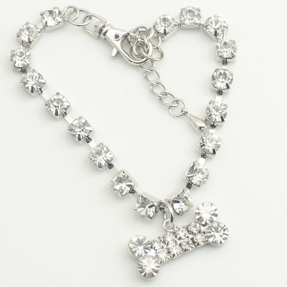Cute Bone Heart Pendant Rhinestone Decor Necklace-Clear