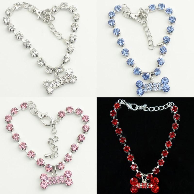 Cute Bone Heart Pendant Rhinestone Decor Necklace-Clear