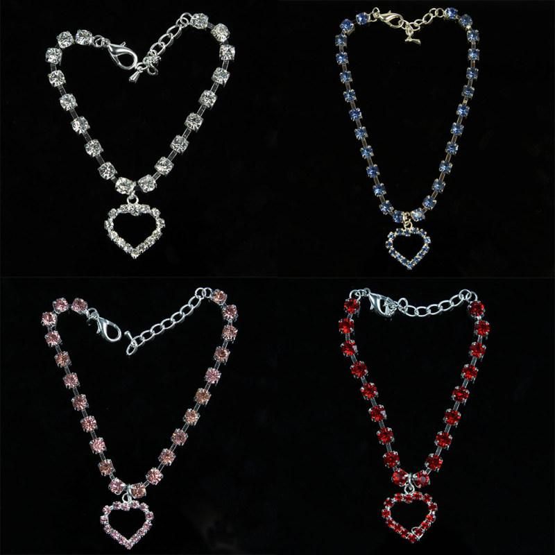 Cute Bone Heart Pendant Rhinestone Decor Necklace-Clear
