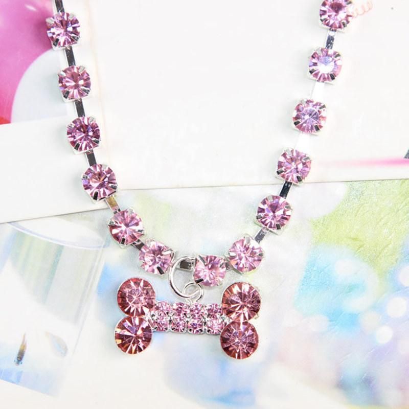 Cute Bone Heart Pendant Rhinestone Decor Necklace-Clear