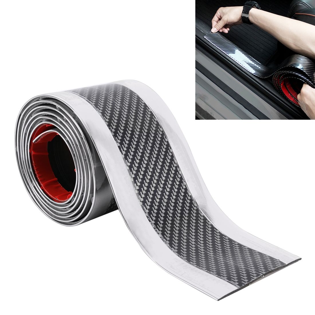 Universal Electroplate Carbon Fibre Car Door Threshold Decoration Strip Decorative Sticker, Size : 3CM X 2M (Silver)