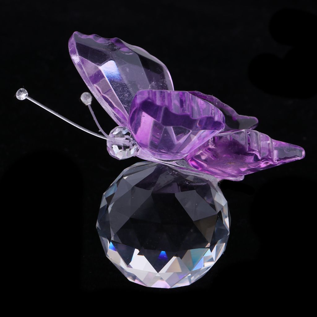 2xCrystal Flying Butterfly With Ball Base Figurine Cut Glass Ornament