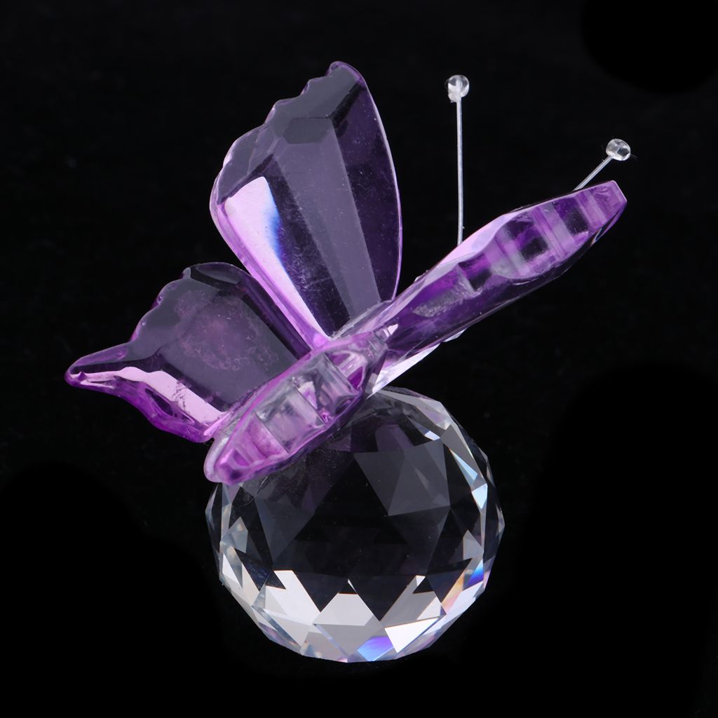 2xCrystal Flying Butterfly With Ball Base Figurine Cut Glass Ornament