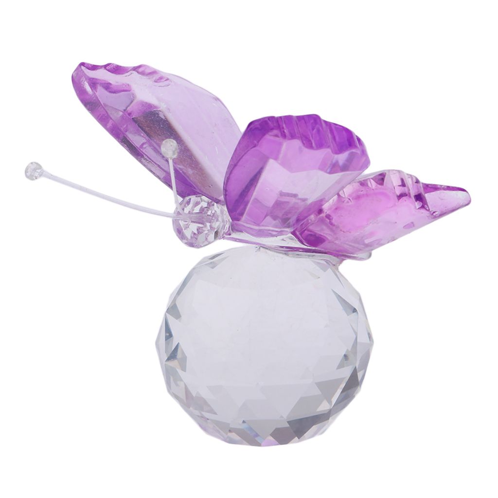 2xCrystal Flying Butterfly With Ball Base Figurine Cut Glass Ornament