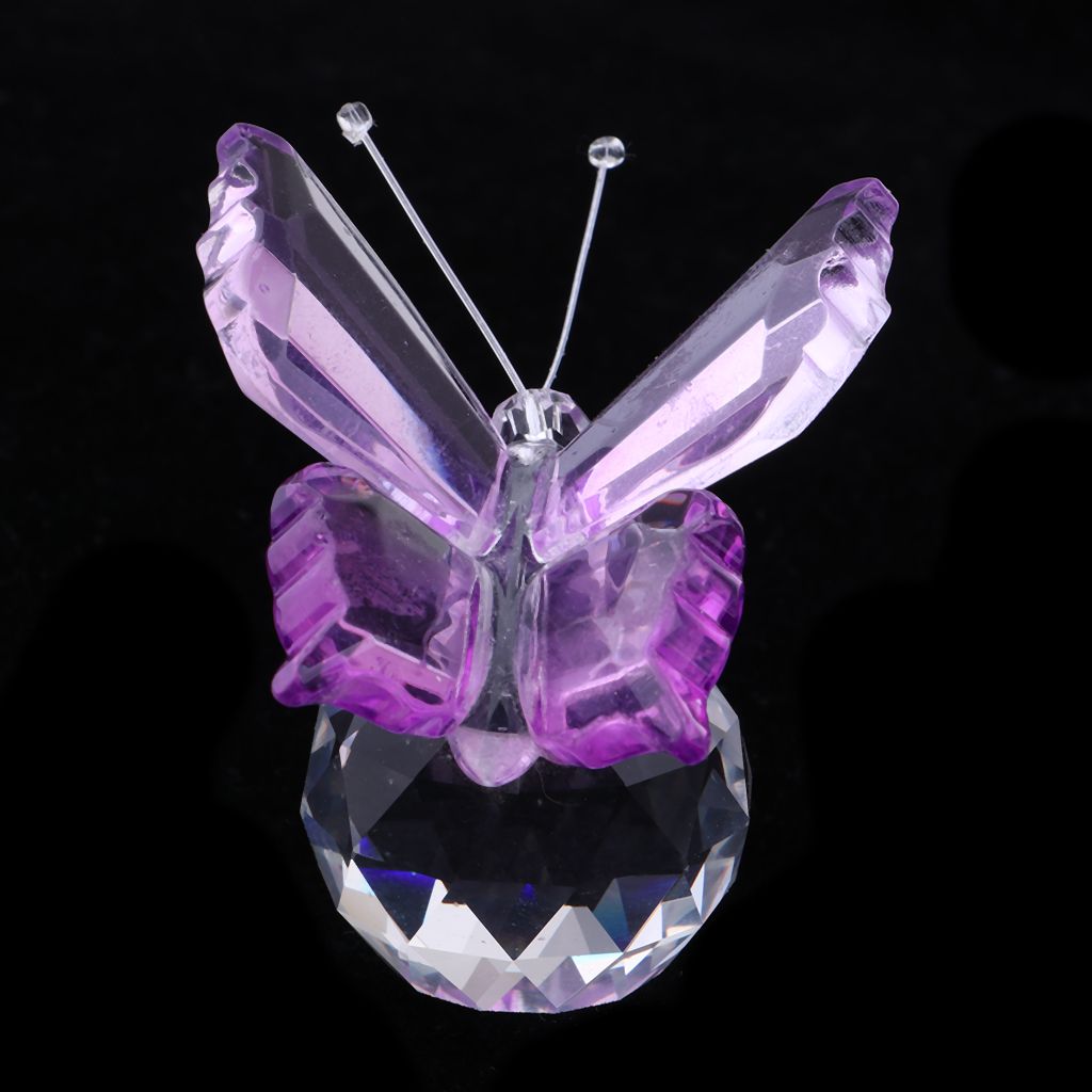 2xCrystal Flying Butterfly With Ball Base Figurine Cut Glass Ornament