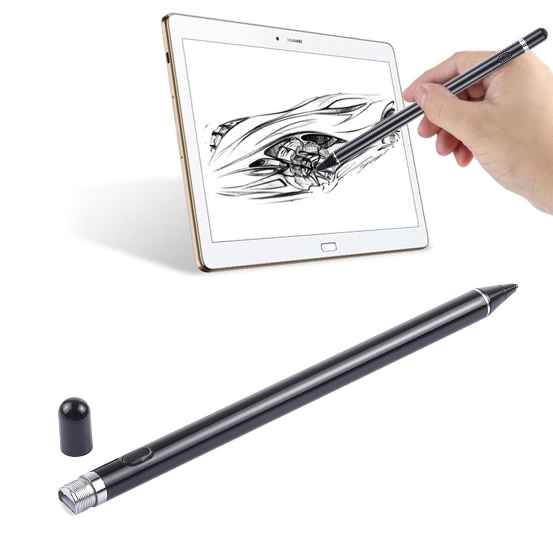 Long Universal Rechargeable Capacitive Touch Screen Stylus Pen With 2.3mm Superfine Metal Nib, For IPhone, IPad, Samsung, And Other Capacitive Touch Screen Smartphones Or Tablet PC (Black)