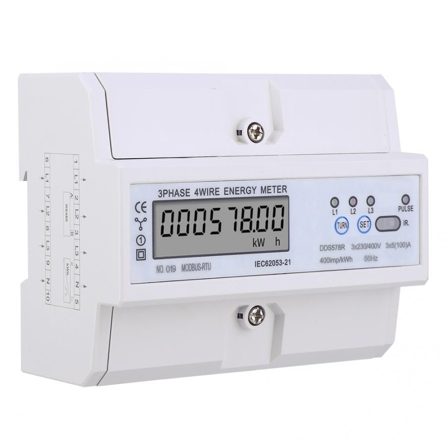 3 Phase 4 Wire Digital LCD KWH Meter DIN Rail Wattmeter Electric Energy Meter With RS485 Power Meter