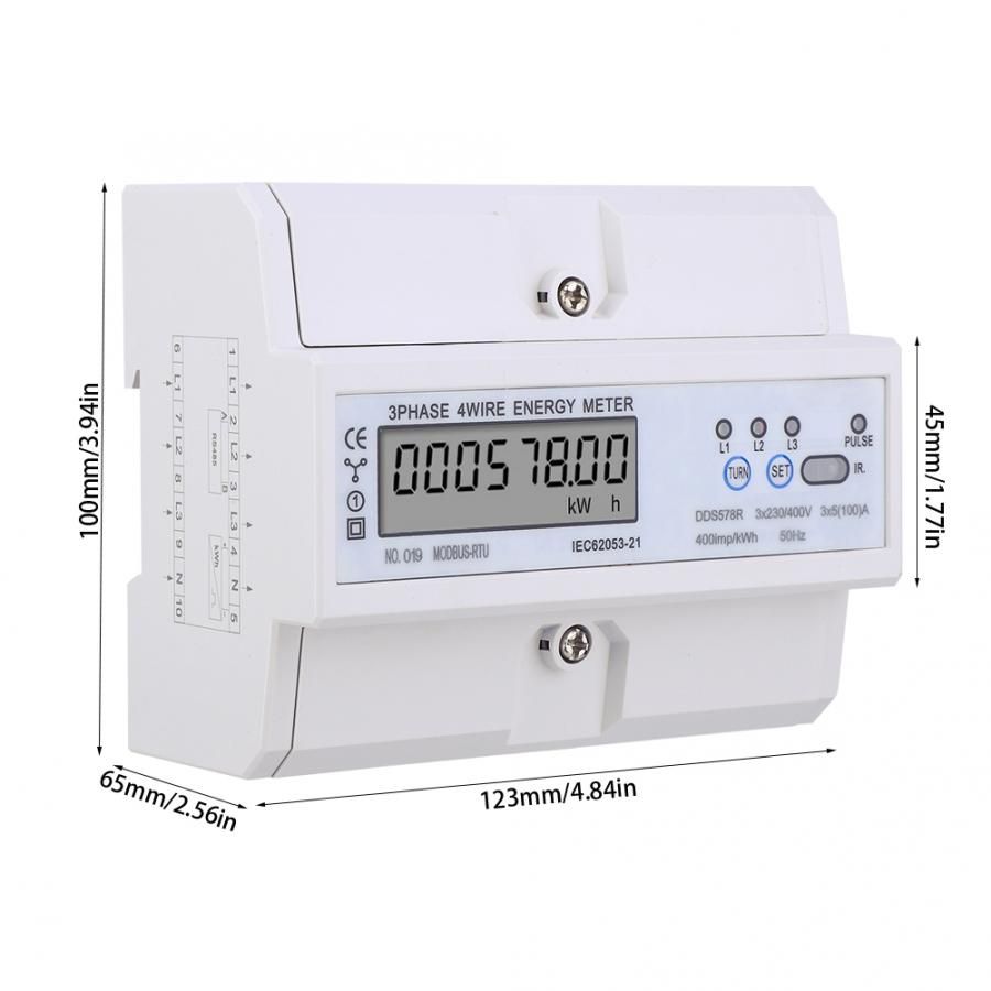 3 Phase 4 Wire Digital LCD KWH Meter DIN Rail Wattmeter Electric Energy Meter With RS485 Power Meter