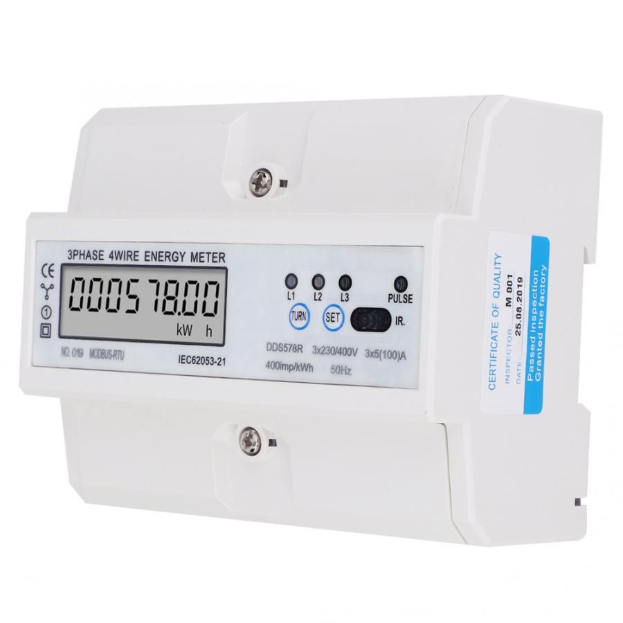 3 Phase 4 Wire Digital LCD KWH Meter DIN Rail Wattmeter Electric Energy Meter With RS485 Power Meter