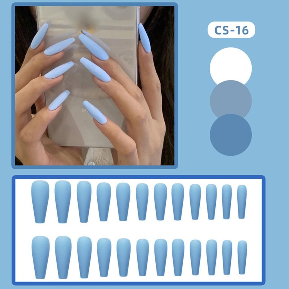 24pcs Blue False Nails Sweet Short Press On Nail Elegant