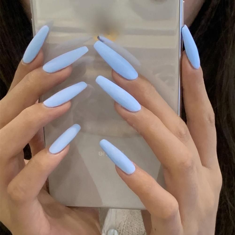 24pcs Blue False Nails Sweet Short Press On Nail Elegant
