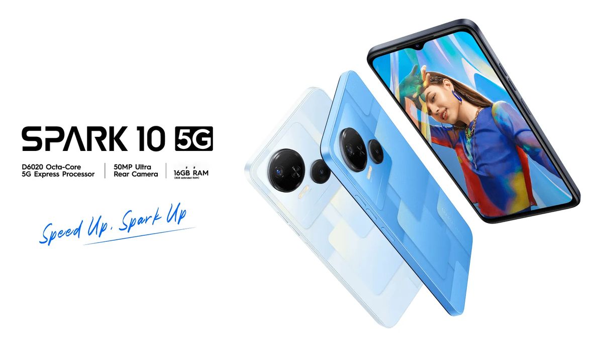 Spark 10 5G (KI8) 6.6" HD+ 90Hz, 256GB ROM + Up To 16GB RAM, 50MP + 8MP Selfie, 5000mAh Type-C, 5G, Android 13 - Black