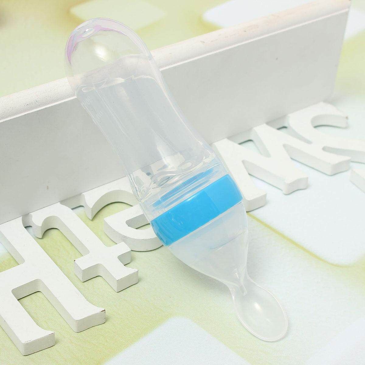 Baby Toddler Food Dispensing Feeding Spoon Silicone Squeeze Feeder Safe Supplies Blue