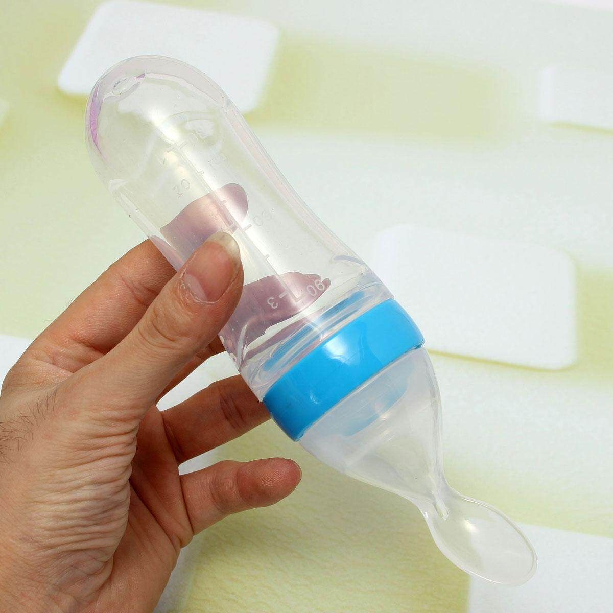 Baby Toddler Food Dispensing Feeding Spoon Silicone Squeeze Feeder Safe Supplies Blue