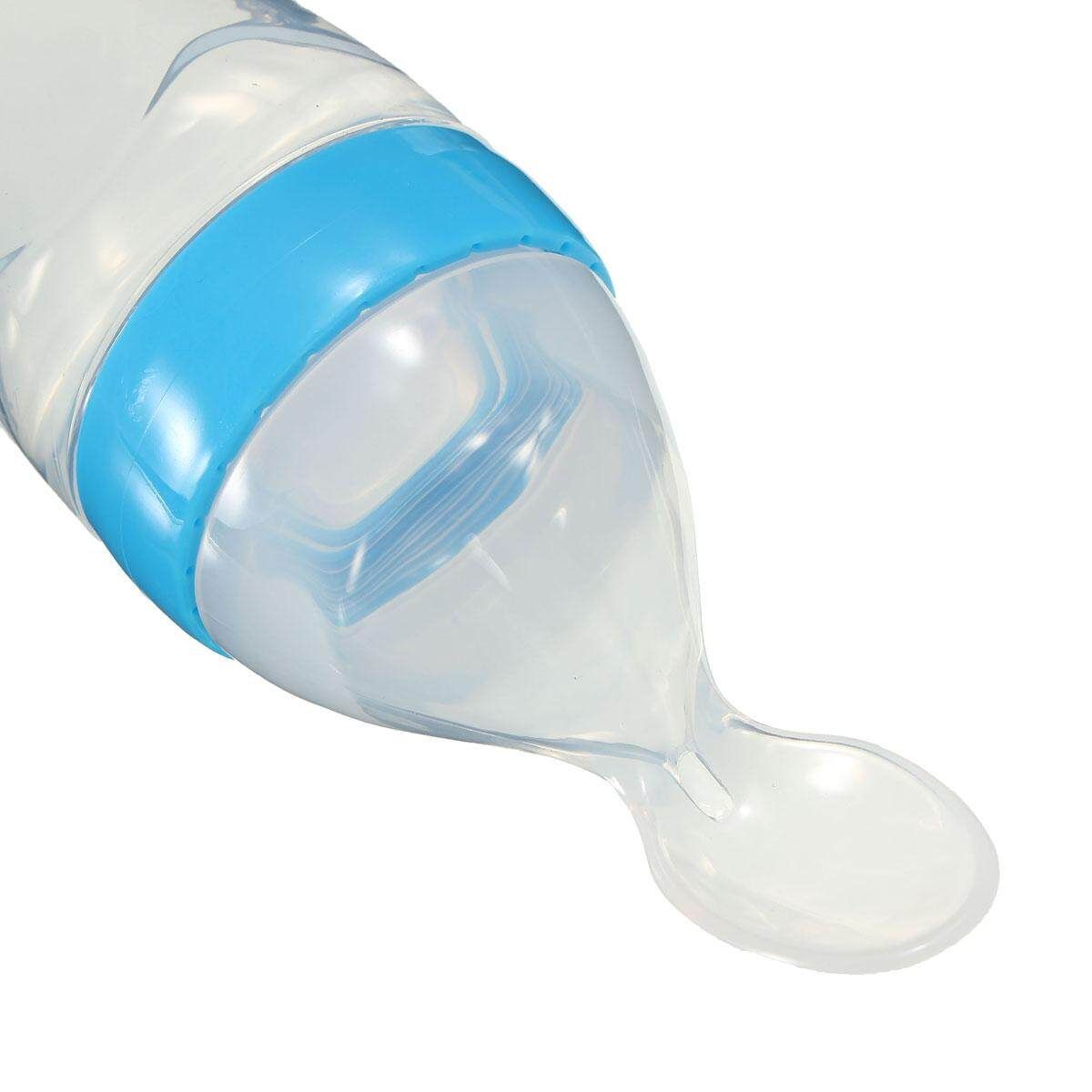 Baby Toddler Food Dispensing Feeding Spoon Silicone Squeeze Feeder Safe Supplies Blue
