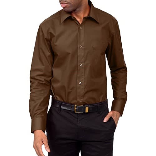Plain Long Sleeve Shirt - Brown