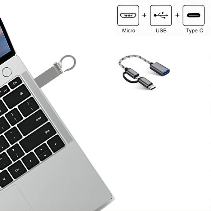 128 GB Metal  Usb Flash Drive  Adapter Cable  2 In 1 Set