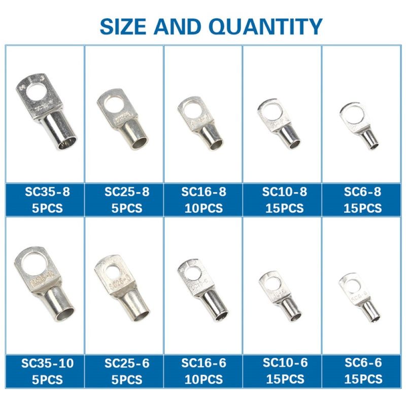 100Pcs SC Tinned Copper Lugs Ring Electric Wire-Silver