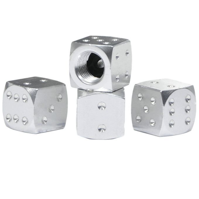 4Pcs Dice Design Dust Valve Caps Motorcycles Electric-Silver