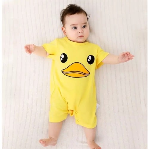 Unisex Pure Cotton Short Sleeve Duck Romper - Yellow
