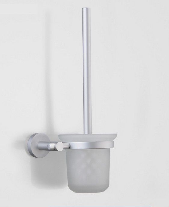 Chrome Round Wall Mounted Toilet Brush And Frosted Glass