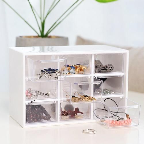 9 Grid Jewelry Storage Box Drawer Cosmetic Organizer Earrings Necklace Stationery Storage Multi Function Plastic Box Office