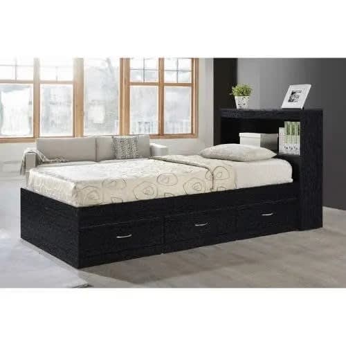 Platform Bed With Drawers And Bookcase Black