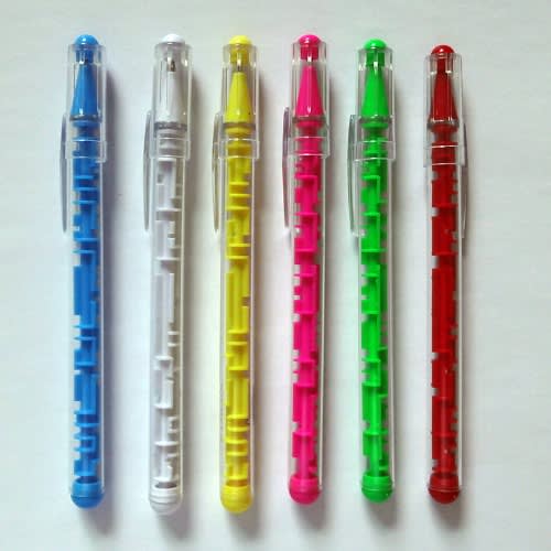 Maze Puzzle Ballpoint Blue Ink Pen With Silver Stress Balls - 10 Pcs