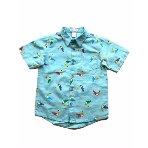 Boy's Printed Chambray Short Sleeve Button Down Shirt