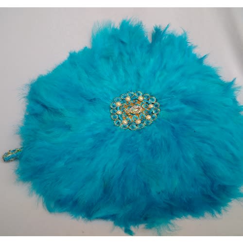 Alexie's - Bridal Hand Fan - Blue With Gold