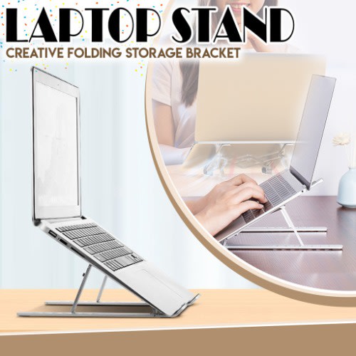 Creative Folding Storage Bracket Adjustable Laptop And Tablet Stand - White