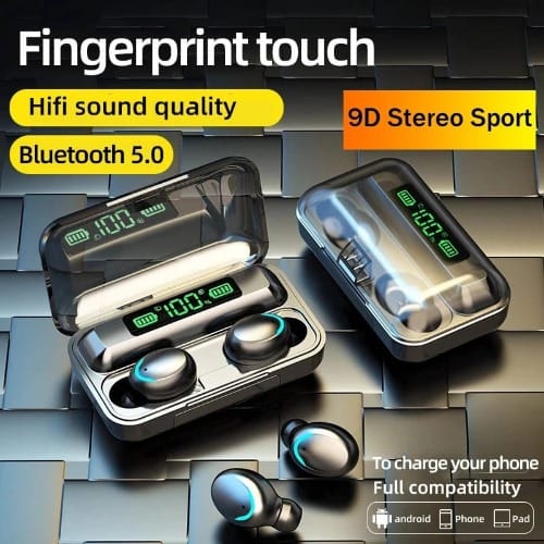 Tws F9 Wireless Bluetooth 5.0 Earphones With Power Bank - Black