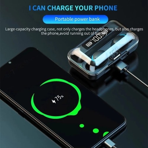 Tws F9 Wireless Bluetooth 5.0 Earphones With Power Bank - Black