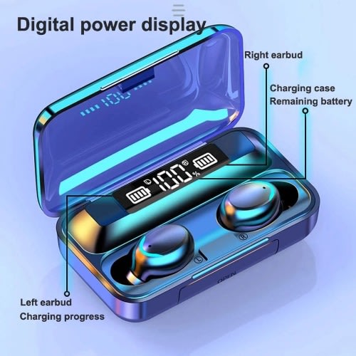 Tws F9 Wireless Bluetooth 5.0 Earphones With Power Bank - Black
