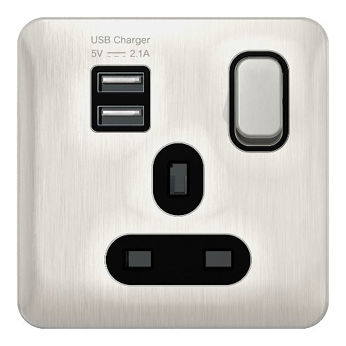 Lisse - Switched Socket - 1 Gang - 13a Sp 2usb Stainless Steel -GGBL30102USBABSSS