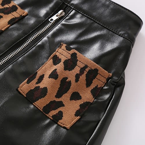 Girl Leopard Skin With Leather Skirts - 2pieces