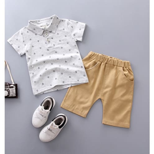 2 Piece Anchor Polo And Short Set - White